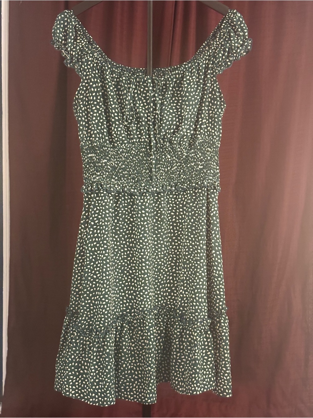Amazon Essentials Green Mini Dress with White Dot Print